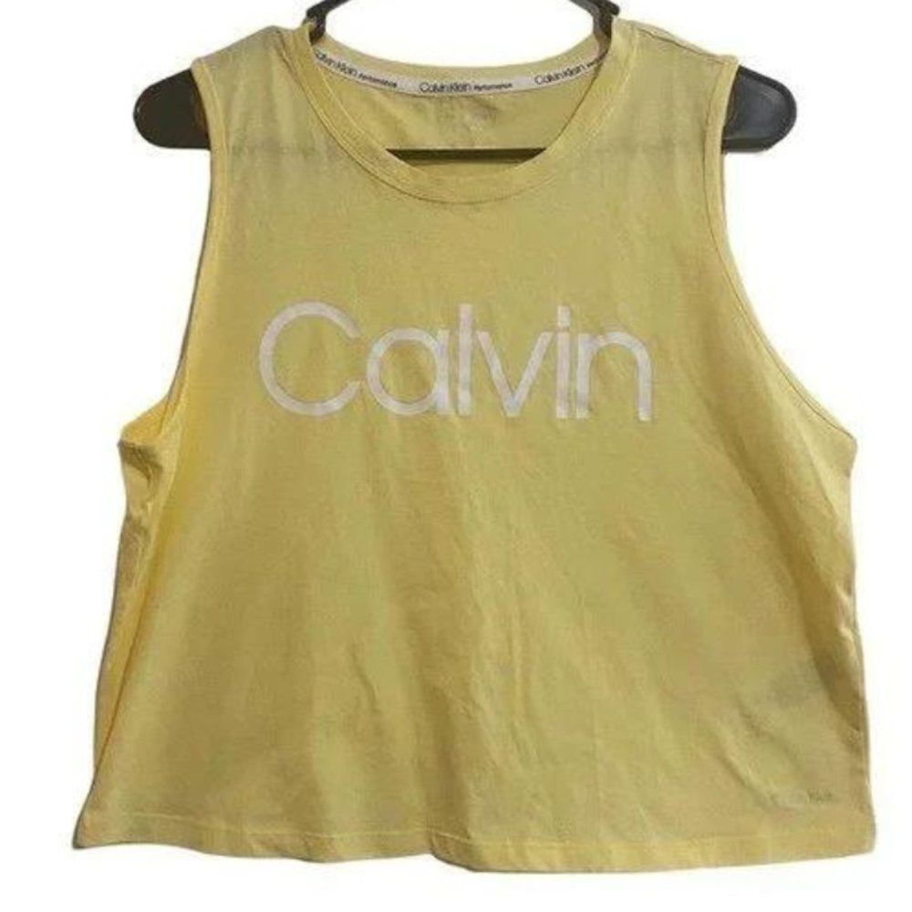 Calvin Klein PFST0125 Yellow Cropped Tank Top Size Medium For Women's